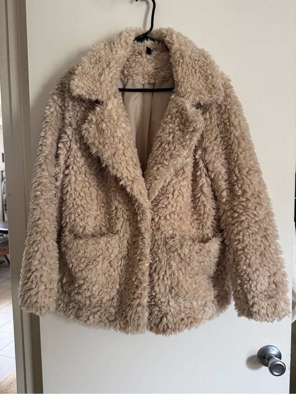 H&M Plush Teddy Coat in Light Beige